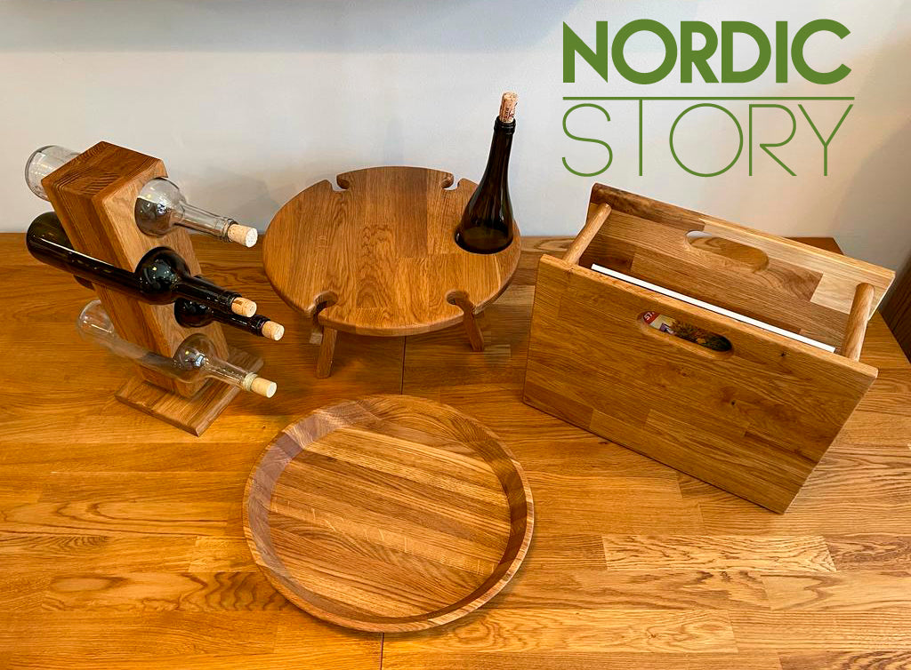 NordicStory Bandeja decorativa redonda de madera maciza roble nordico