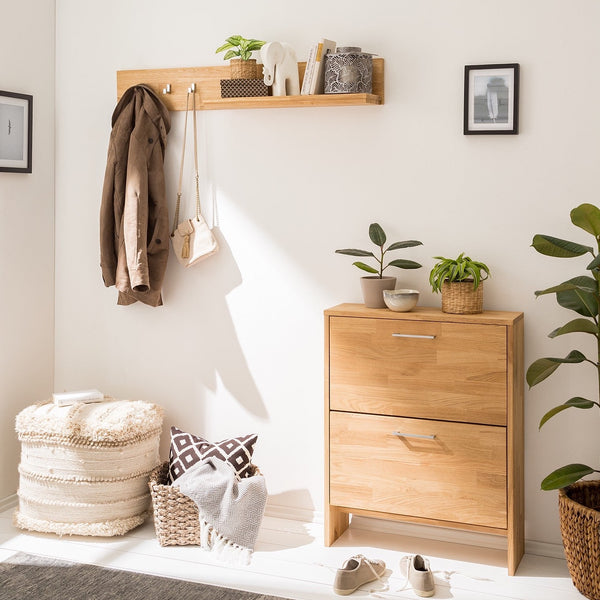 Perchero de pared de madera maciza de roble Arizona, 120 x 21 x 18 cm. | NordicStory