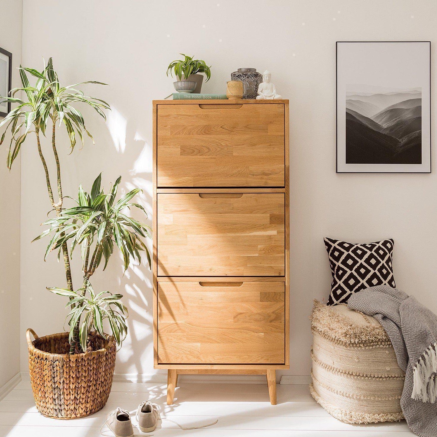 Wohnling Schoenenrek, kiel, mat beukenhout, 2 vakken, 75 x 87 x 24 cm, design houten schoenenkast om te klappen, moderne schoenenkast met plank Wohnling Schoenenrek, kiel, mat beukenhout, 2 vakken, 75 x 87 x 24 cm, design houten schoenenkast om te klappen, moderne schoenenkast met plank