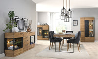 LoftStory, mobiliario de madera y acero, comedor, mesa extensible, salón, vitrina, hogar, interiorismo, acero y madera