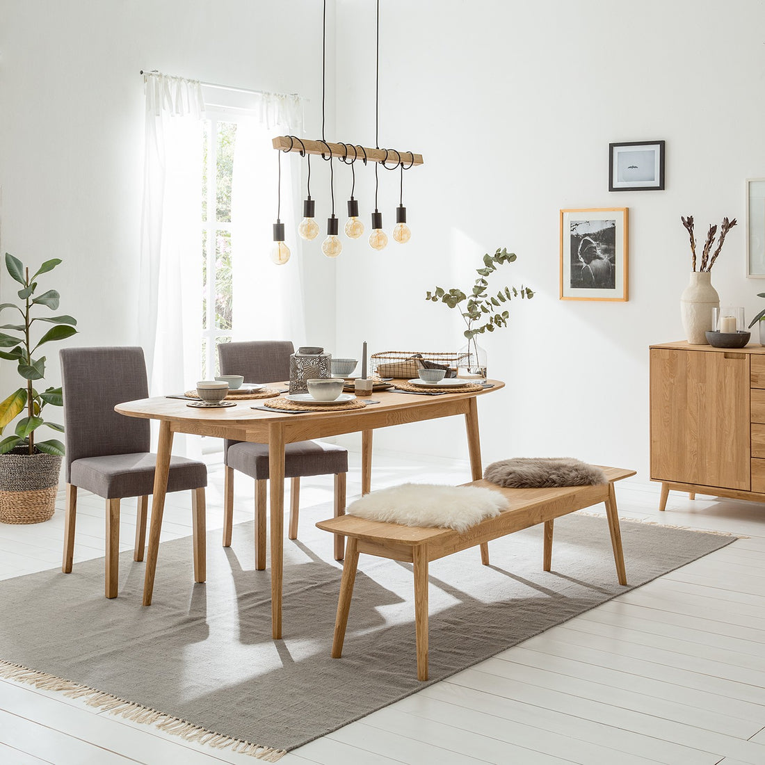 NordicStory Banco de comedor de roble madera maciza nordico