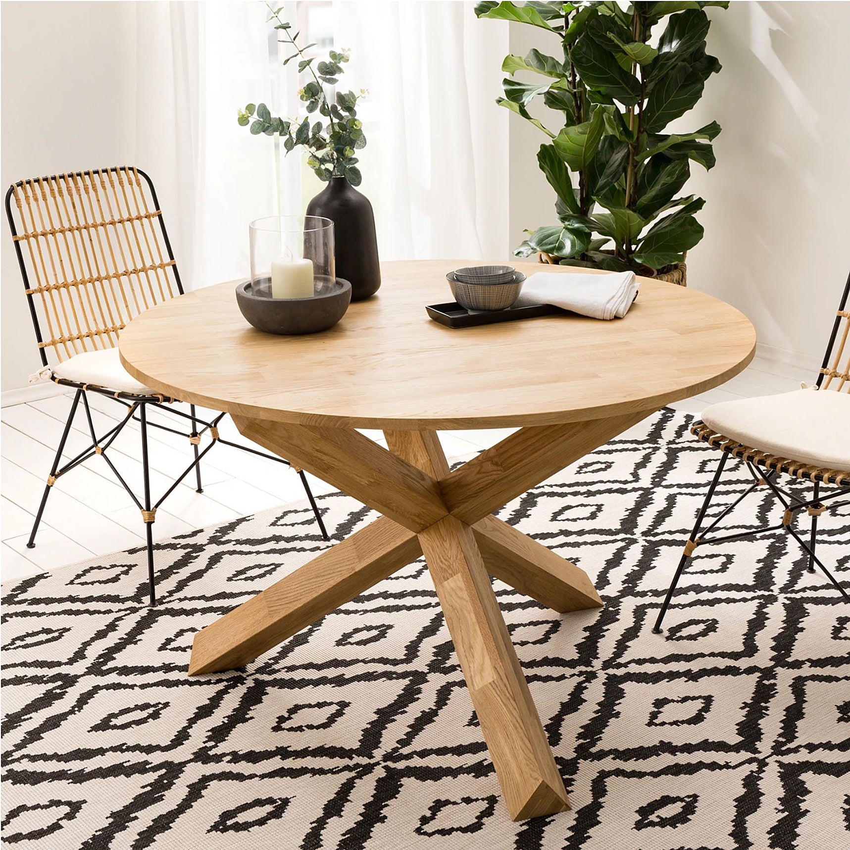 NordicStory Mesa  de comedor redonda madera maciza 