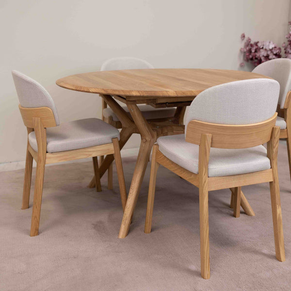 Mesa de comedor redonda y extensible de madera maciza roble Carmen | NordicStory