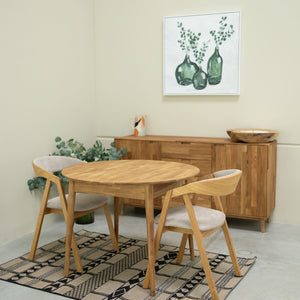 Mesa de comedor redonda y extensible de madera maciza de roble Escandi 3, 100-130 x 100 x 75 cm. | NordicStory