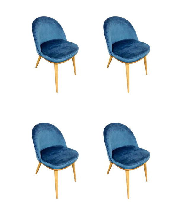 Pack de 2 o 4 Sillas de Comedor Clara, Estructura de Madera Maciza de Roble, Tapizado en Color Azul Monako | NordicStory