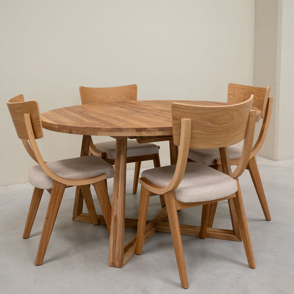 Pack de 2 o 4 Sillas de Comedor de Madera Maciza de Roble Lucas, tapizado Gris o Beige | VESKOR