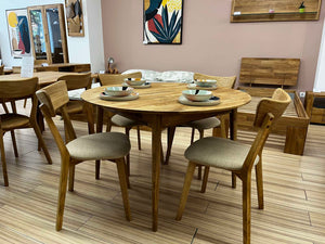Ronde, uitschuifbare eettafel van massief eikenhout Escandi 5 | NordicStory