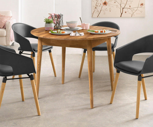 Ronde, uitschuifbare eettafel van massief eikenhout Escandi 5 | NordicStory