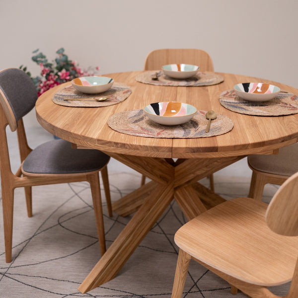 NordicStory Mesa de comedor redonda y extensible de madera maciza de roble Holger