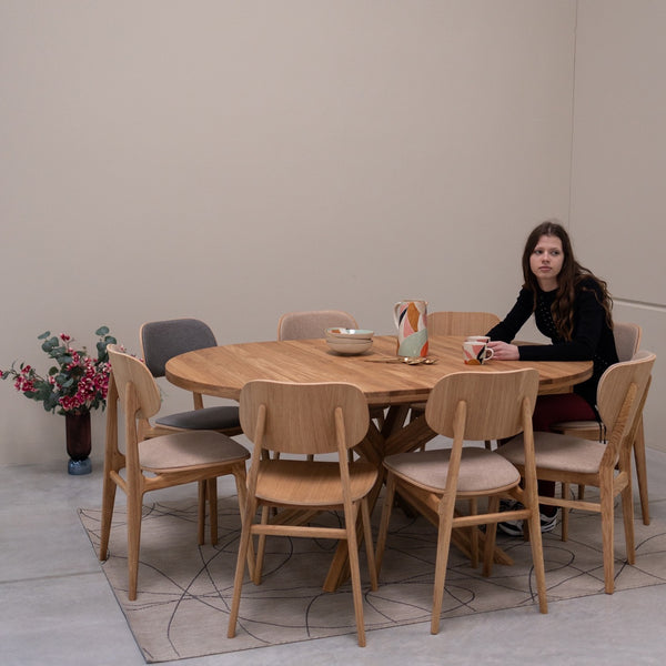 NordicStory Mesa de comedor redonda y extensible de madera maciza de roble Holger