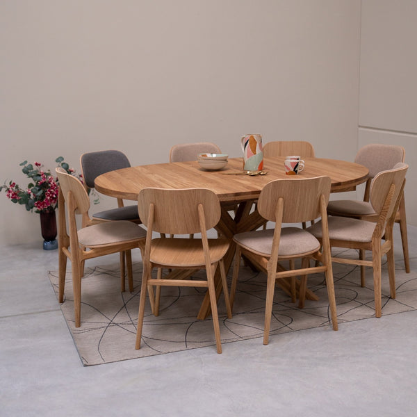 NordicStory Mesa de comedor redonda y extensible de madera maciza de roble Holger