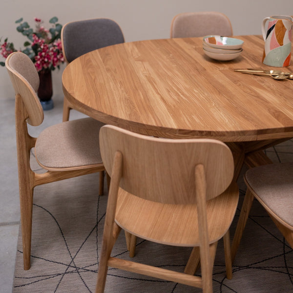 NordicStory Mesa de comedor redonda y extensible de madera maciza de roble Holger