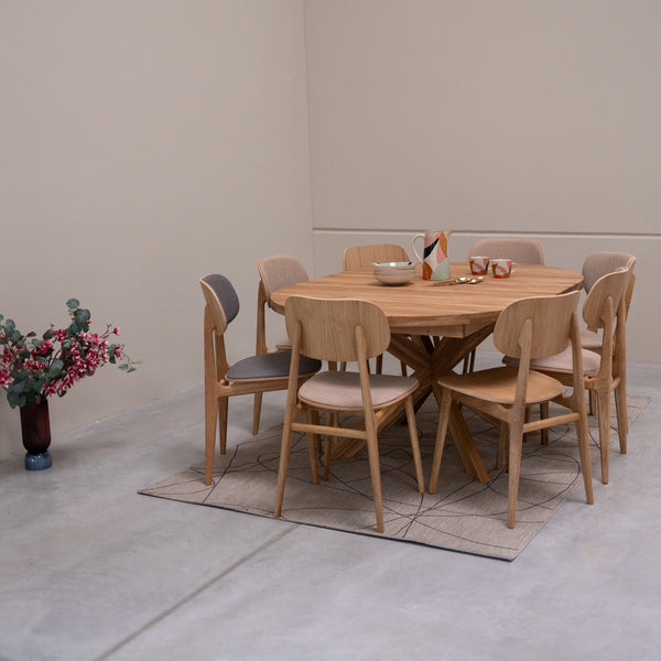 NordicStory Mesa de comedor redonda y extensible de madera maciza de roble Holger