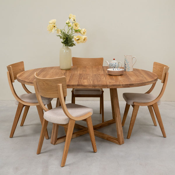Pack de 2 o 4 Sillas de Comedor de Madera Maciza de Roble Lucas, tapizado Gris o Beige | VESKOR