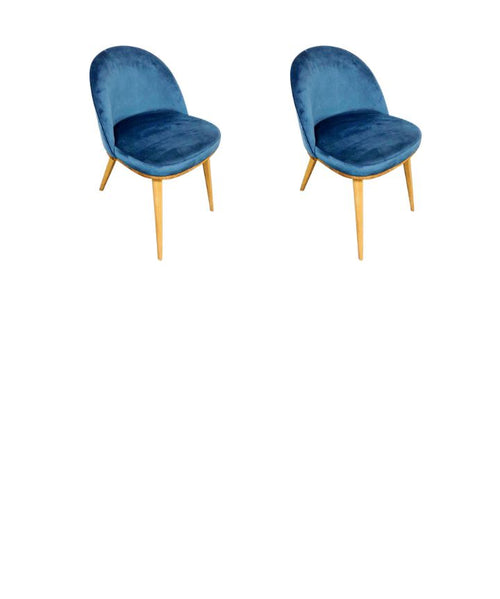 Pack de 2 o 4 Sillas de Comedor Clara, Estructura de Madera Maciza de Roble, Tapizado en Color Azul Monako | NordicStory