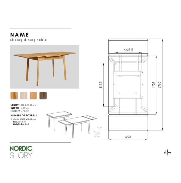 NordicStory Mesa extensible de comedor de madera maciza de roble Mini 1