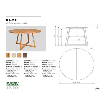 NordicStory Mesa extensible de comedor de madera maciza de roble MOBY