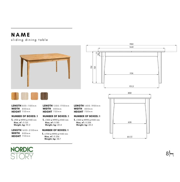 NordicStory Mesa extensible de comedor de madera maciza de roble Monty