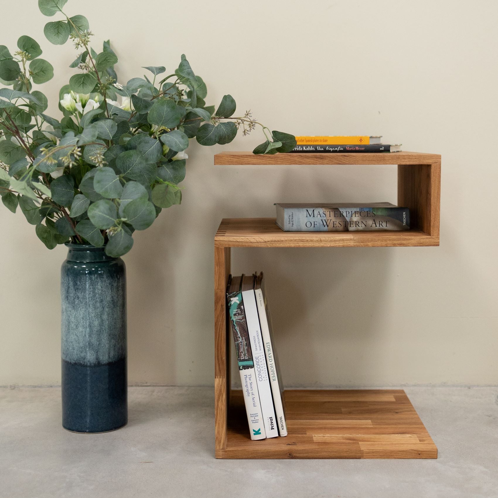 Mesita / taburete de madera maciza en tono envejecido de 45x50cm Telva