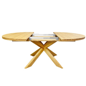 NordicStory Mesa de comedor redonda y extensible de madera maciza de roble  140-200 x 140 x 76cm.