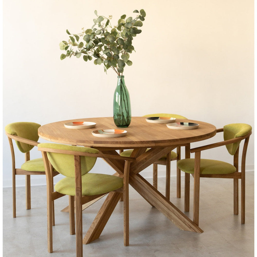  NordicStory Mesa de comedor redonda y extensible de madera maciza de roble 