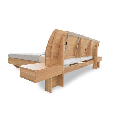 NordicStory Cama de madera maciza de roble "Alina" con cabezal y 2 mesitas de noche flotante10