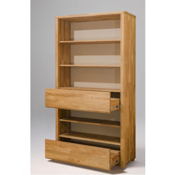 NordicStory Libreria Estanteria de pared con 2 cajones de madera maciza de roble