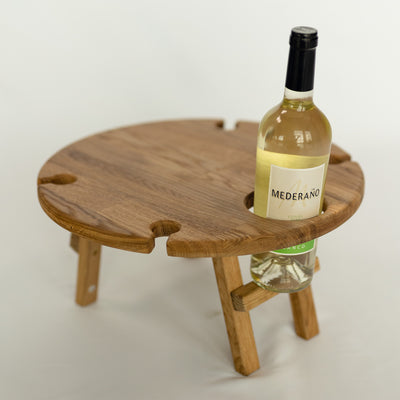 NordicStory Mini mesa de vino plegable de madera maciza roble mesa plegable de picnic