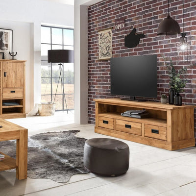 NordicStory Mueble de TV rustico de madera maciza de roble