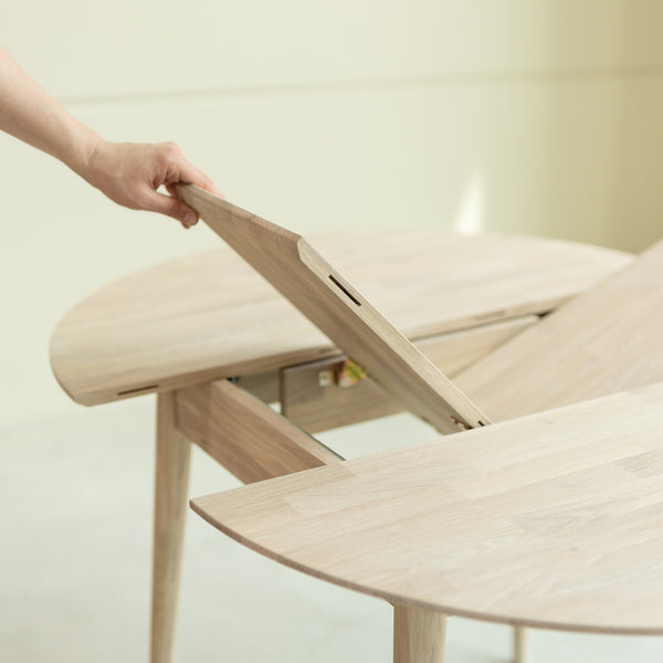 NordicStory Mesa de comedor redonda y extensible de madera maciza de roble