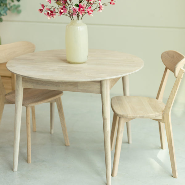 NordicStory Mesa de comedor redonda y extensible de madera maciza de roble