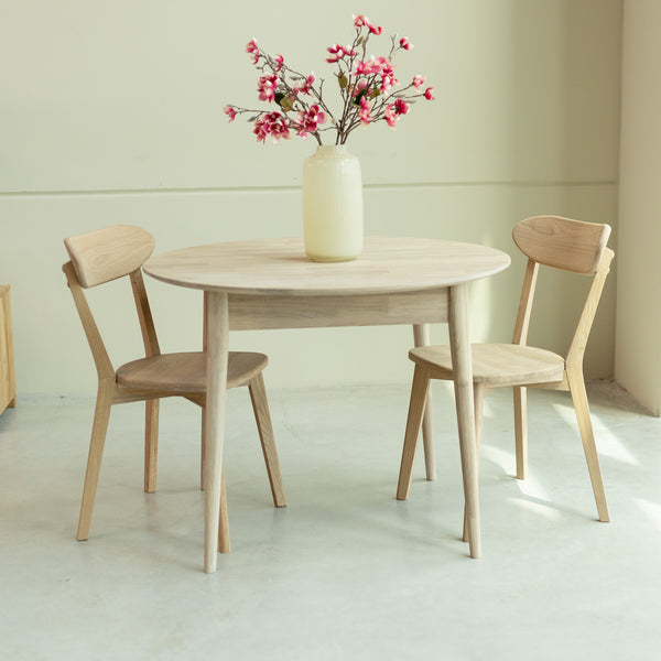NordicStory Mesa de comedor redonda y extensible de madera maciza de roble