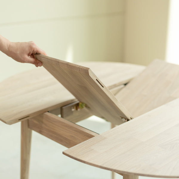 NordicStory Mesa de comedor redonda y extensible de madera maciza de roble 