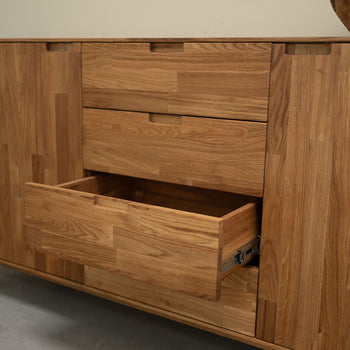 NordicStory Aparador Cómoda de madera maciza roble Escandi 3 160 x 45 x 84,5 cm.