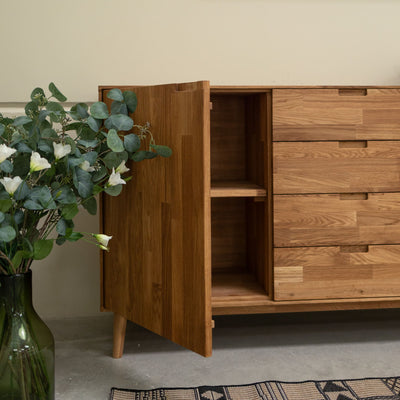 NordicStory Aparador Cómoda de madera maciza roble Escandi 3 160 x 45 x 84,5 cm.