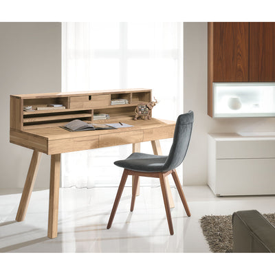 NordicStory Mesa escritorio de madera maciza de roble "Einstein 2" con estanteria flotante