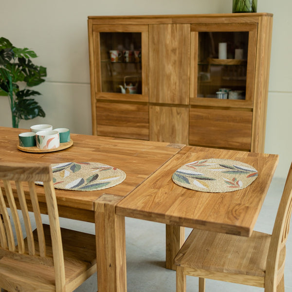 Mesa extensible de comedor de madera maciza de roble sostenible