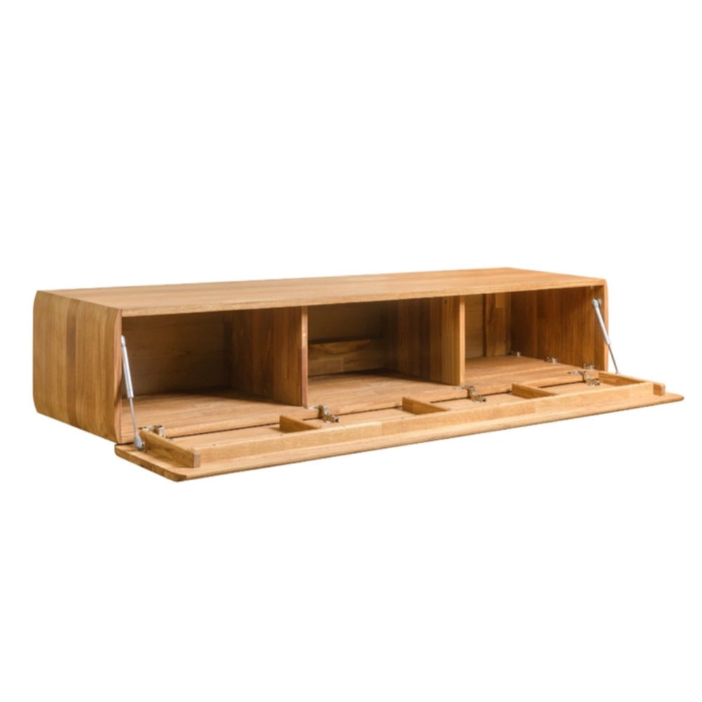 NordicStory Mueble de TV flotante de roble madera maciza, consola television para colgar a pared