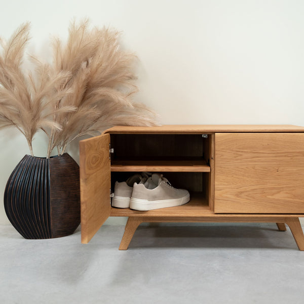 Banco de madera maciza roble sostenible Geneva zapatero bajo NordicStory RobleStore