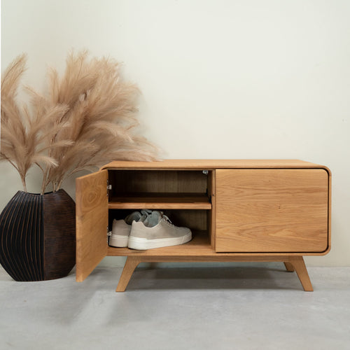 Banco de madera maciza roble sostenible Geneva zapatero bajo NordicStory RobleStore