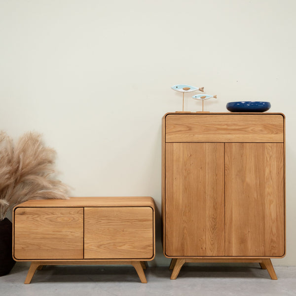 Banco de madera maciza roble sostenible Geneva zapatero bajo NordicStory RobleStore