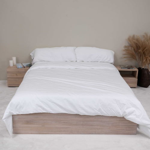 NordicStory Cama con almacenaje de madera maciza de roble Sofia 