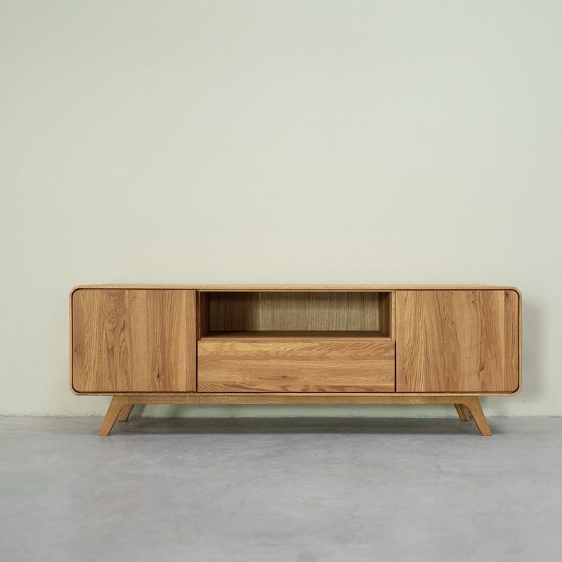 NordicStory Mueble de TV de madera maciza roble Geneva 2, 180 x 45 x 55 cm.