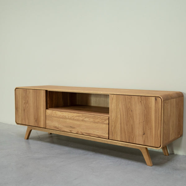 NordicStory Mueble de TV de madera maciza roble Geneva 2, 180 x 45 x 55 cm.