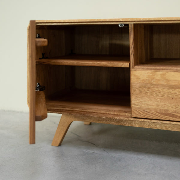 NordicStory Mueble de TV de madera maciza roble Geneva 2, 180 x 45 x 55 cm.
