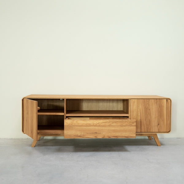 NordicStory Mueble de TV de madera maciza roble Geneva 2, 180 x 45 x 55 cm.