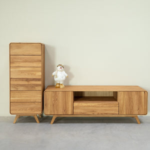NordicStory Mueble de TV de madera maciza roble Geneva 2, 180 x 45 x 55 cm.