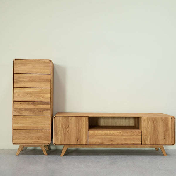 NordicStory Mueble de TV de madera maciza roble Geneva 1, 160 x45 x 55 cm.