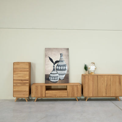NordicStory Mueble de TV de madera maciza roble Geneva 2, 180 x 45 x 55 cm.
