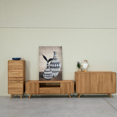 NordicStory Comoda de madera maciza roble Geneva 1, 50 x 42 x 126 cm.